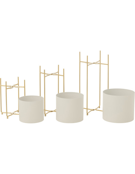 Cache pot sur pied moderne Rond en Métal Blanc Doré Cylora (Lot de 3) - 3