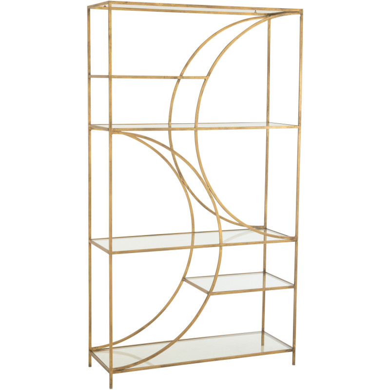 Grande Étagère moderne chic 6 niveaux en Métal Doré Vieilli Verre Transparent Nar - 1