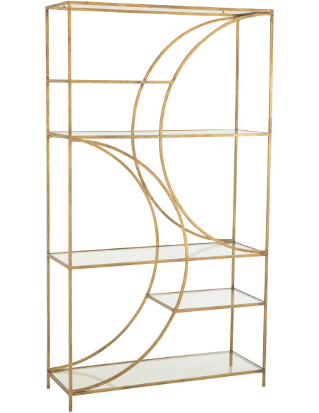 Grande Étagère moderne chic 6 niveaux en Métal Doré Vieilli Verre Transparent Nar - 1