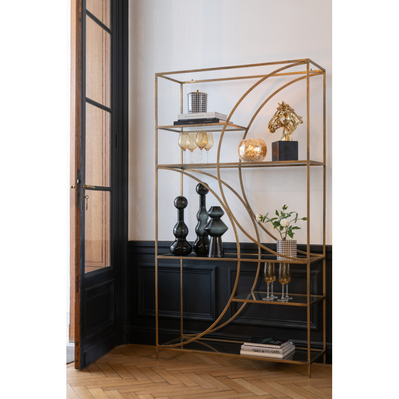Grande Étagère moderne chic 6 niveaux en Métal Doré Vieilli Verre Transparent Nar - 2
