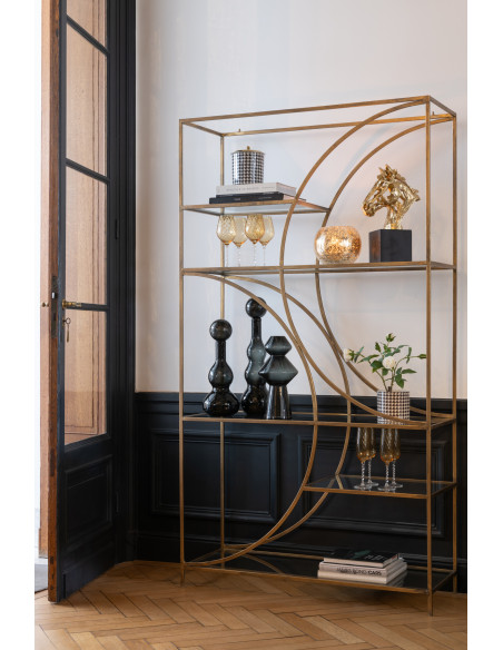 Grande Étagère moderne chic 6 niveaux en Métal Doré Vieilli Verre Transparent Nar - 2