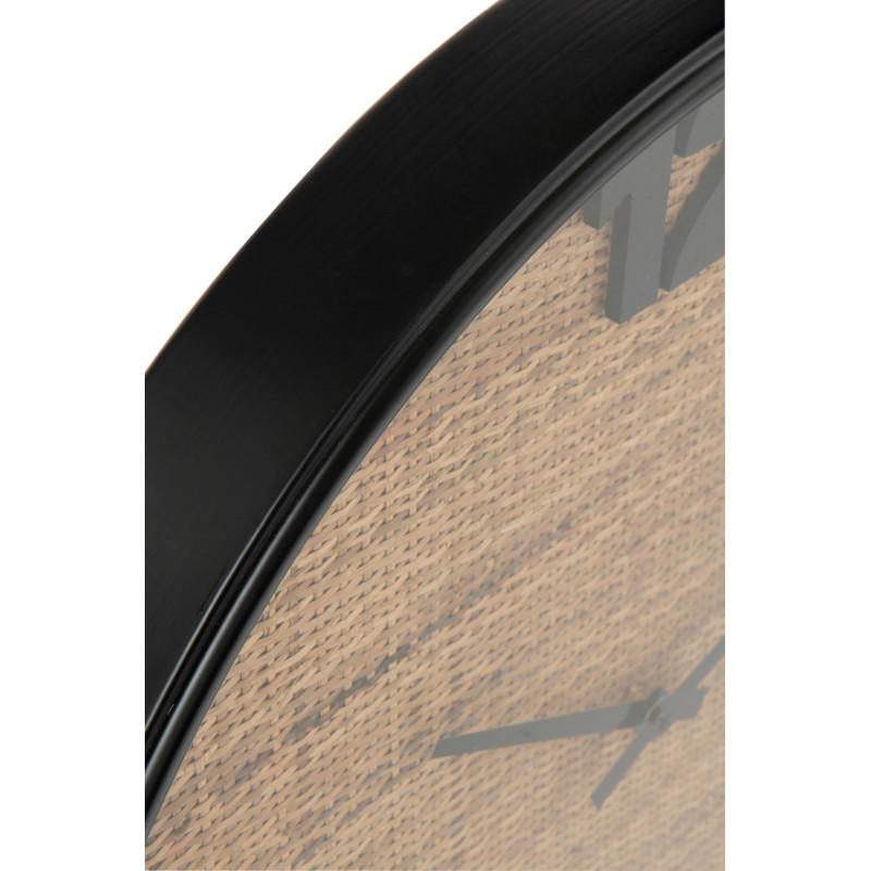 Grande Horloge murale moderne Ronde 60 cm en Bois MDF Noir Rotin Naturel Tressé Timpora - 3