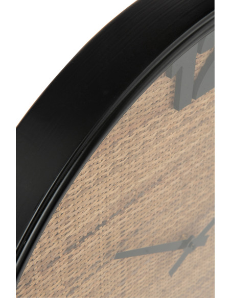 Grande Horloge murale moderne Ronde 60 cm en Bois MDF Noir Rotin Naturel Tressé Timpora - 3