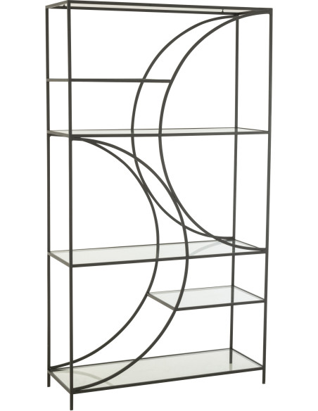 Grande Étagère moderne chic 6 niveaux en Métal Noir Verre Transparent Nar - 1