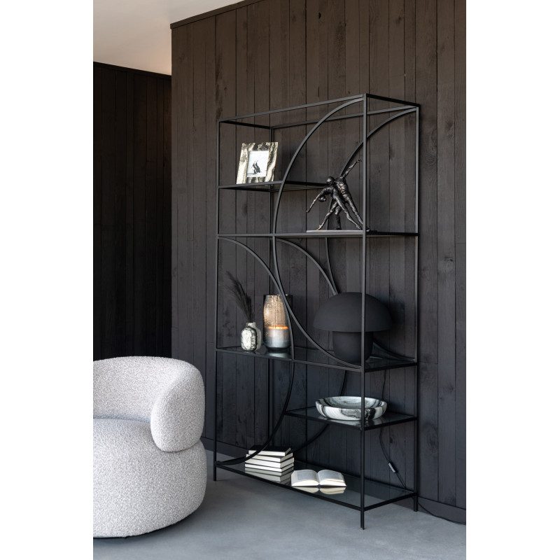 Grande Étagère moderne chic 6 niveaux en Métal Noir Verre Transparent Nar - 2