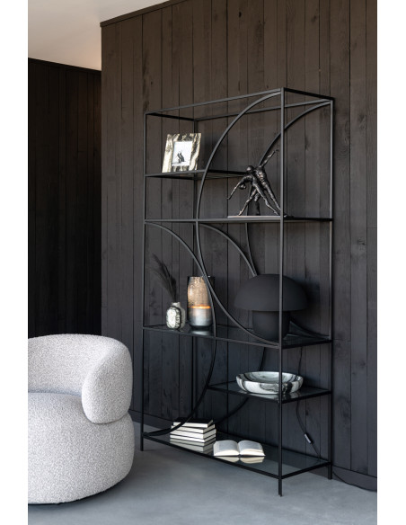 Grande Étagère moderne chic 6 niveaux en Métal Noir Verre Transparent Nar - 2