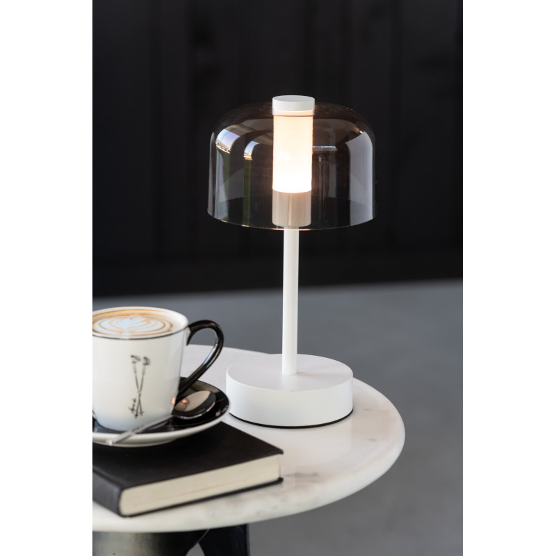 Lampe à poser moderne Tactile sans fil Hauteur 24 cm en Métal Blanc Transparent Woa - 9