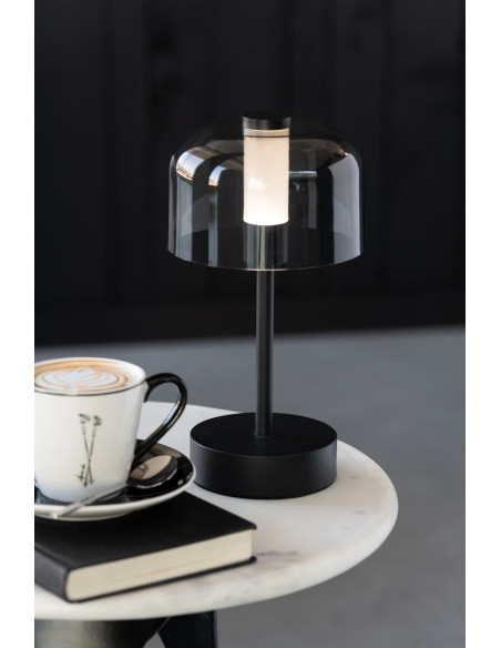 Lampe à poser moderne Tactile sans fil Hauteur 24 cm en Métal Noir Transparent Woa - 2