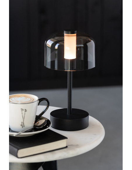 Lampe à poser moderne Tactile sans fil Hauteur 24 cm en Métal Noir Transparent Woa - 10