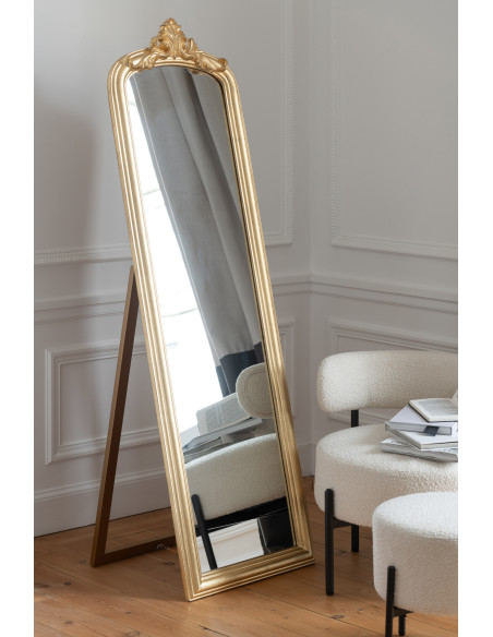 Grand Miroir sur pied modern chic Rectangulaire 56x180 en Bois Doré Emi - 2