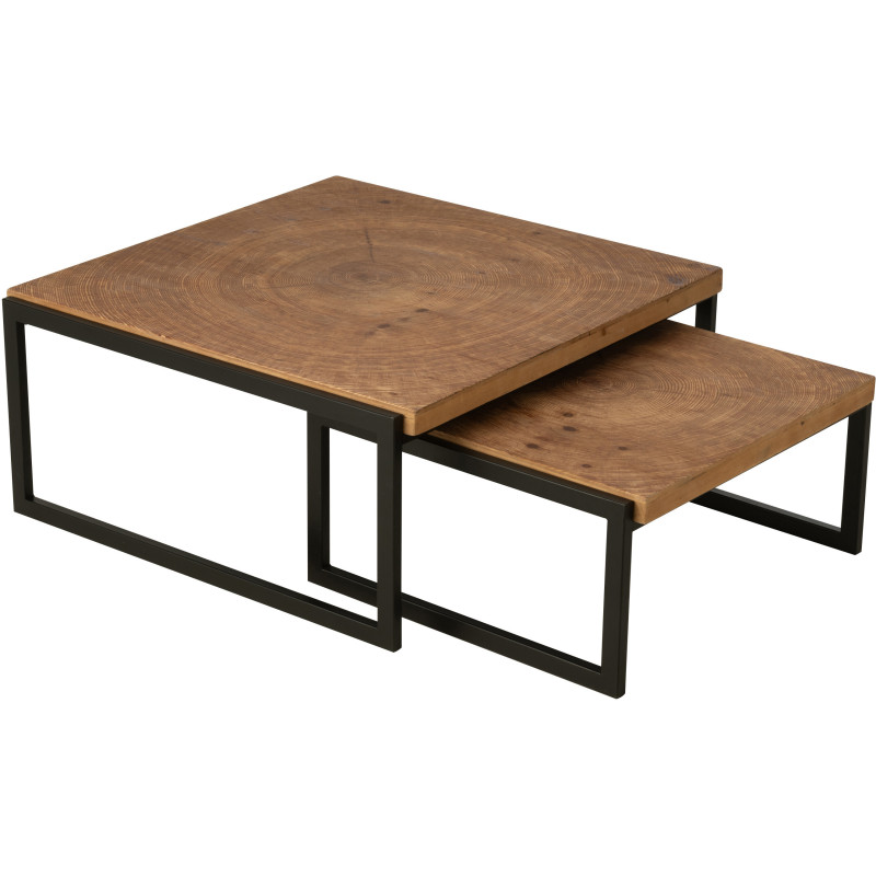 Grande Table basse gigogne industrielle chic Rectangulaire en Bois MDF Naturel Métal Noir Dos - 1