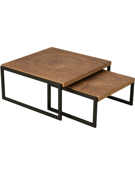 Grande Table basse gigogne industrielle chic Rectangulaire en Bois MDF Naturel Métal Noir Dos - 1
