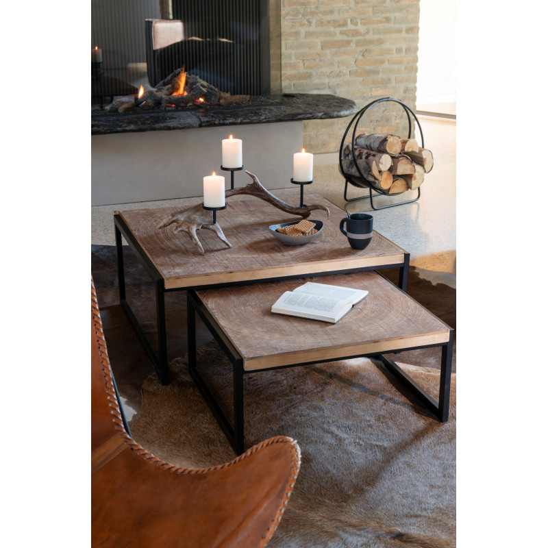 Grande Table basse gigogne industrielle chic Rectangulaire en Bois MDF Naturel Métal Noir Dos - 2
