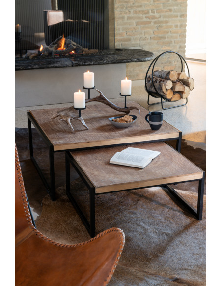 Grande Table basse gigogne industrielle chic Rectangulaire en Bois MDF Naturel Métal Noir Dos - 2