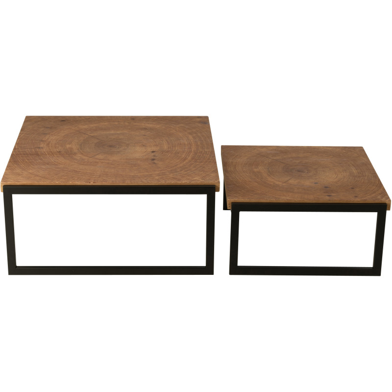 Grande Table basse gigogne industrielle chic Rectangulaire en Bois MDF Naturel Métal Noir Dos - 3