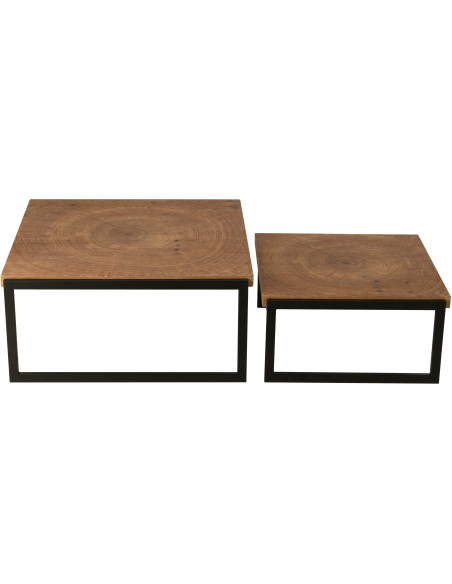 Grande Table basse gigogne industrielle chic Rectangulaire en Bois MDF Naturel Métal Noir Dos - 3