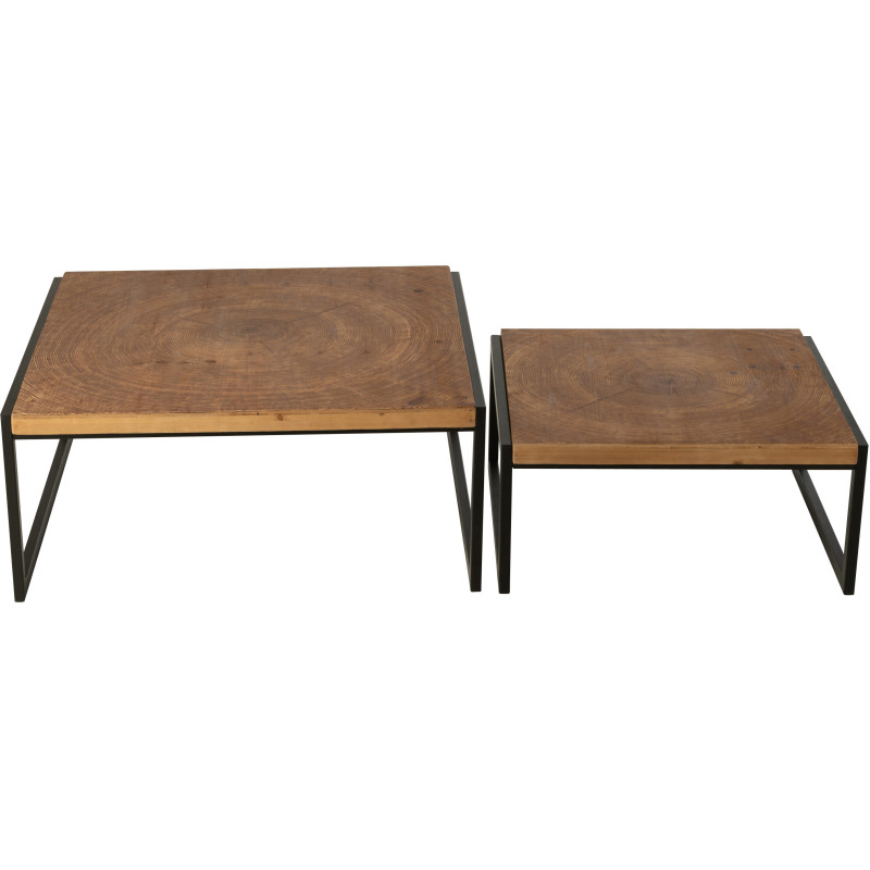 Grande Table basse gigogne industrielle chic Rectangulaire en Bois MDF Naturel Métal Noir Dos - 4
