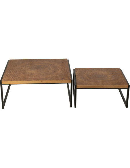 Grande Table basse gigogne industrielle chic Rectangulaire en Bois MDF Naturel Métal Noir Dos - 4