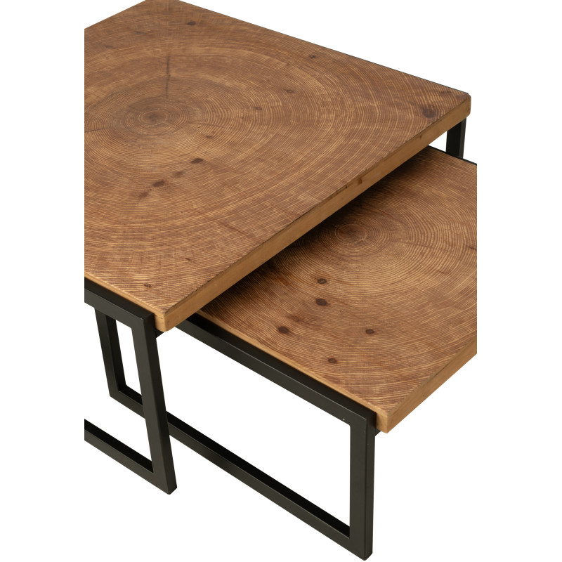 Grande Table basse gigogne industrielle chic Rectangulaire en Bois MDF Naturel Métal Noir Dos - 5