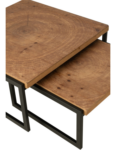 Grande Table basse gigogne industrielle chic Rectangulaire en Bois MDF Naturel Métal Noir Dos - 5