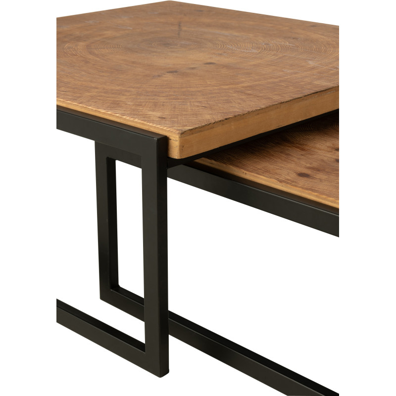 Grande Table basse gigogne industrielle chic Rectangulaire en Bois MDF Naturel Métal Noir Dos - 6