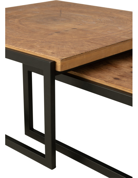 Grande Table basse gigogne industrielle chic Rectangulaire en Bois MDF Naturel Métal Noir Dos - 6