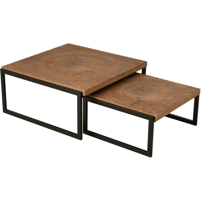 Grande Table basse gigogne industrielle chic Rectangulaire en Bois MDF Naturel Métal Noir Dos - 7