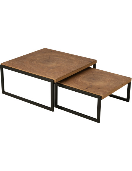 Grande Table basse gigogne industrielle chic Rectangulaire en Bois MDF Naturel Métal Noir Dos - 7