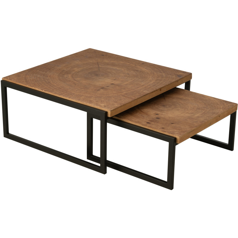 Grande Table basse gigogne industrielle chic Rectangulaire en Bois MDF Naturel Métal Noir Dos - 8
