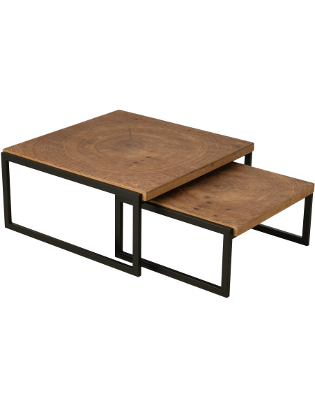 Grande Table basse gigogne industrielle chic Rectangulaire en Bois MDF Naturel Métal Noir Dos - 8