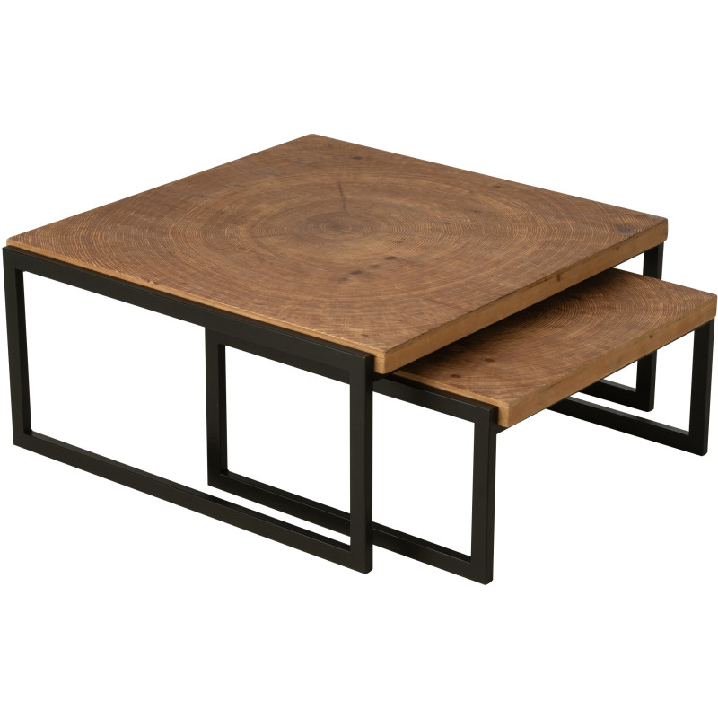 Grande Table basse gigogne industrielle chic Rectangulaire en Bois MDF Naturel Métal Noir Dos - 9
