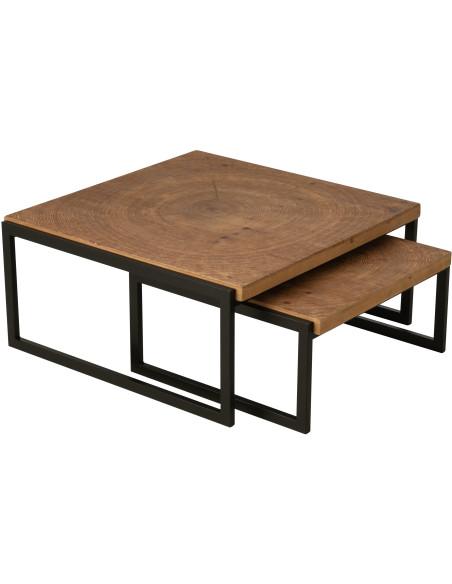 Grande Table basse gigogne industrielle chic Rectangulaire en Bois MDF Naturel Métal Noir Dos - 9