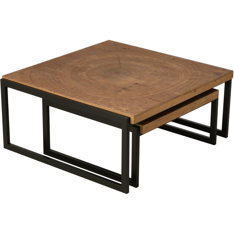 Grande Table basse gigogne industrielle chic Rectangulaire en Bois MDF Naturel Métal Noir Dos - 10