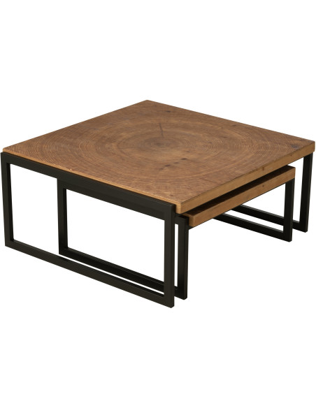 Grande Table basse gigogne industrielle chic Rectangulaire en Bois MDF Naturel Métal Noir Dos - 10