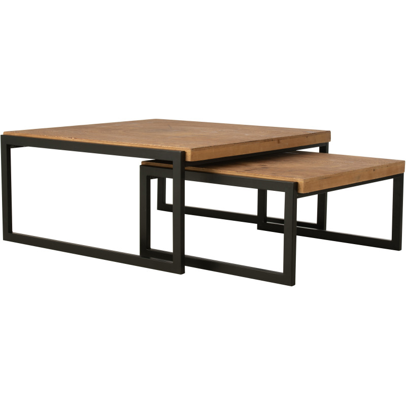 Grande Table basse gigogne industrielle chic Rectangulaire en Bois MDF Naturel Métal Noir Dos - 11