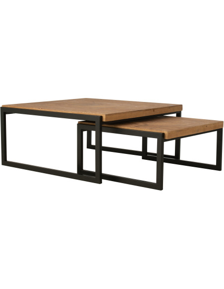 Grande Table basse gigogne industrielle chic Rectangulaire en Bois MDF Naturel Métal Noir Dos - 11