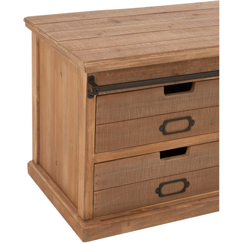 Meuble télé industriel chic 1 porte 2 tiroirs en Bois MDF Naturel Verre Transparent Métal Noir Sinastra - 5