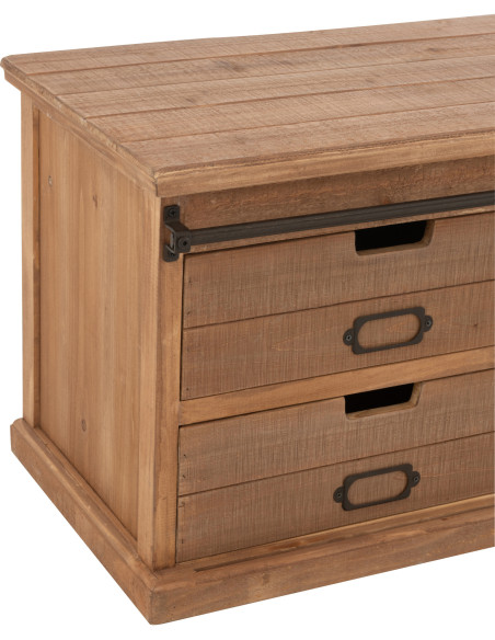 Meuble télé industriel chic 1 porte 2 tiroirs en Bois MDF Naturel Verre Transparent Métal Noir Sinastra - 5