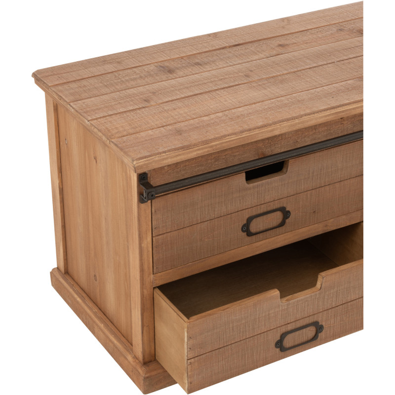 Meuble télé industriel chic 1 porte 2 tiroirs en Bois MDF Naturel Verre Transparent Métal Noir Sinastra - 8