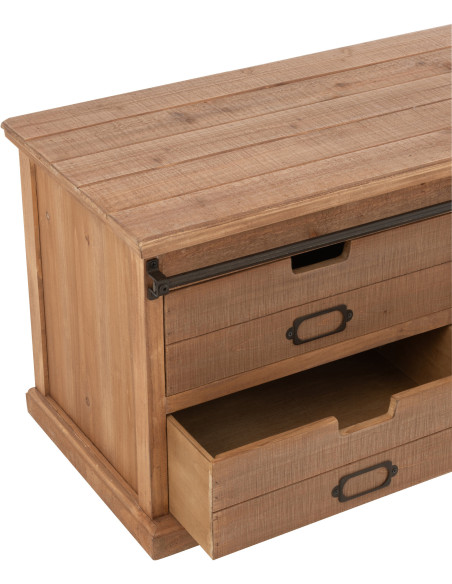 Meuble télé industriel chic 1 porte 2 tiroirs en Bois MDF Naturel Verre Transparent Métal Noir Sinastra - 8