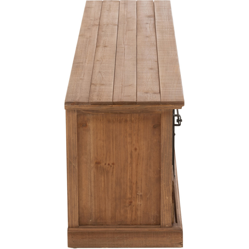 Grand Meuble télé industriel chic 2 portes 4 tiroirs en Bois MDF Naturel Verre Transparent Métal Noir Sinastra - 3