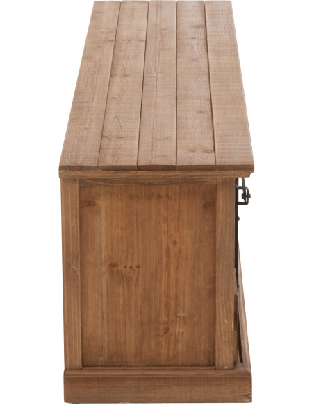 Grand Meuble télé industriel chic 2 portes 4 tiroirs en Bois MDF Naturel Verre Transparent Métal Noir Sinastra - 3