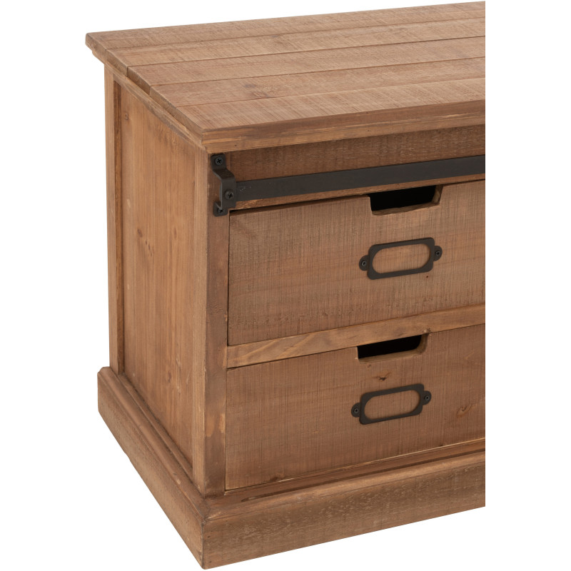 Grand Meuble télé industriel chic 2 portes 4 tiroirs en Bois MDF Naturel Verre Transparent Métal Noir Sinastra - 5