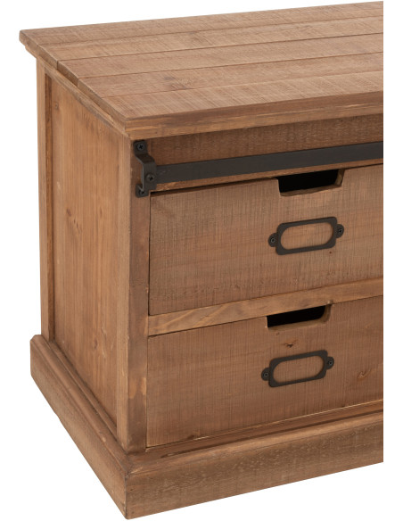 Grand Meuble télé industriel chic 2 portes 4 tiroirs en Bois MDF Naturel Verre Transparent Métal Noir Sinastra - 5