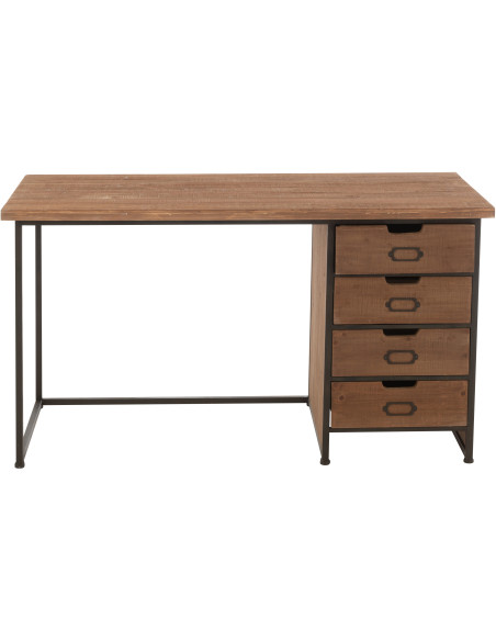 Bureau industriel chic 4 tiroirs en Bois MDF Naturel Verre Transparent Métal Noir Sinastra - 2