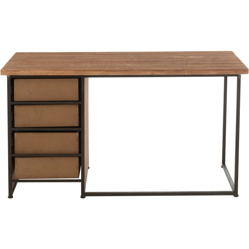 Bureau industriel chic 4 tiroirs en Bois MDF Naturel Verre Transparent Métal Noir Sinastra - 4