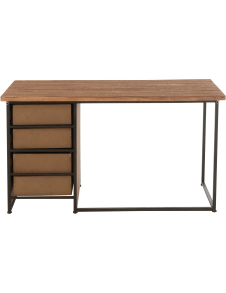 Bureau industriel chic 4 tiroirs en Bois MDF Naturel Verre Transparent Métal Noir Sinastra - 4
