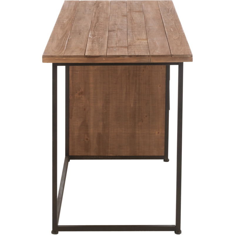 Bureau industriel chic 4 tiroirs en Bois MDF Naturel Verre Transparent Métal Noir Sinastra - 5
