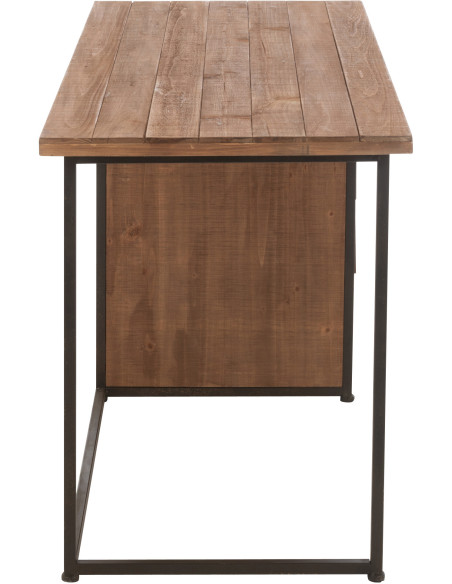 Bureau industriel chic 4 tiroirs en Bois MDF Naturel Verre Transparent Métal Noir Sinastra - 5