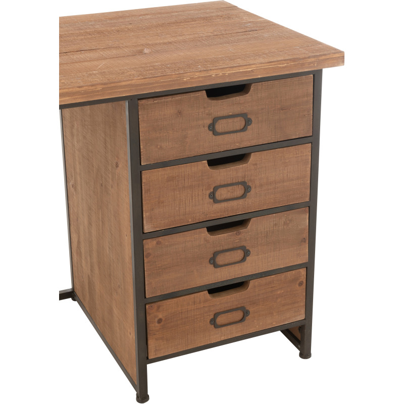 Bureau industriel chic 4 tiroirs en Bois MDF Naturel Verre Transparent Métal Noir Sinastra - 7